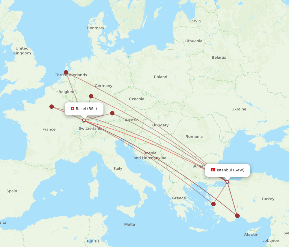 SAW to BSL flights and routes map