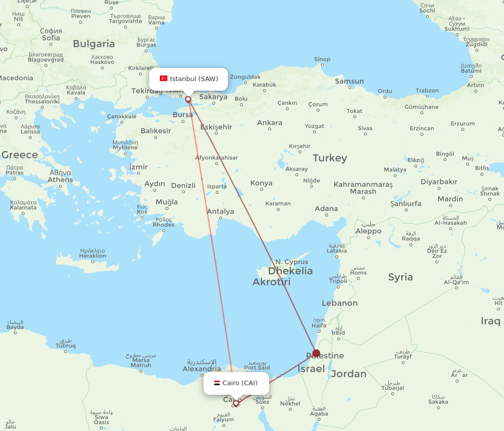 SAW to CAI flights and routes map
