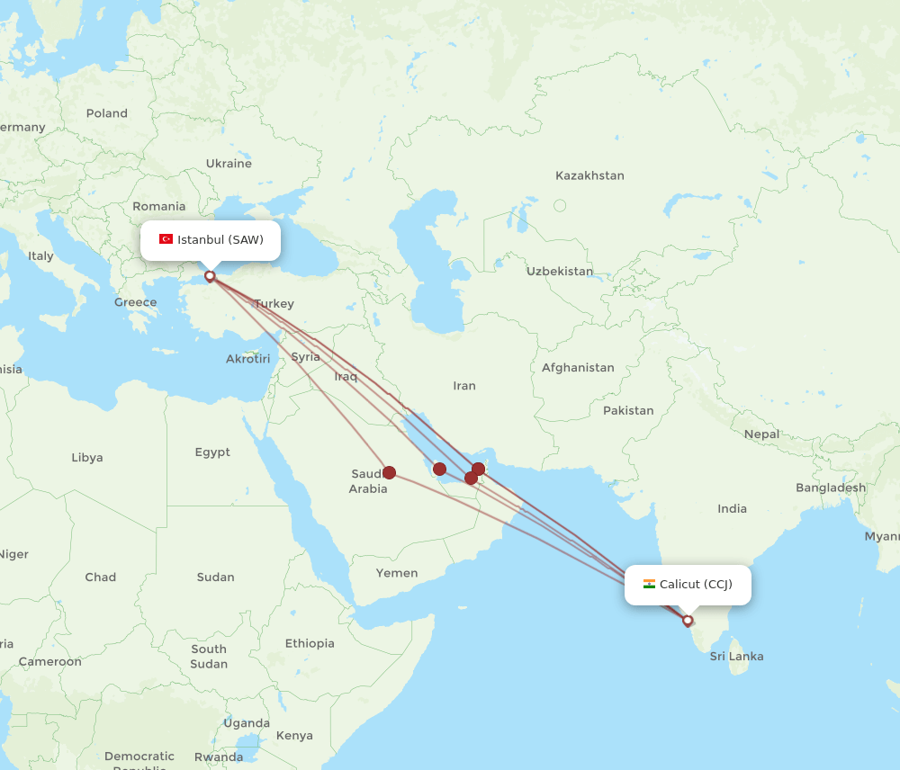 SAW-CCJ flight routes