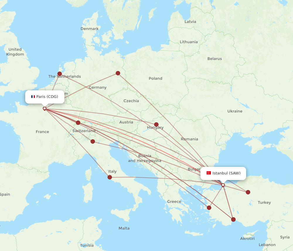 SAW to CDG flights and routes map