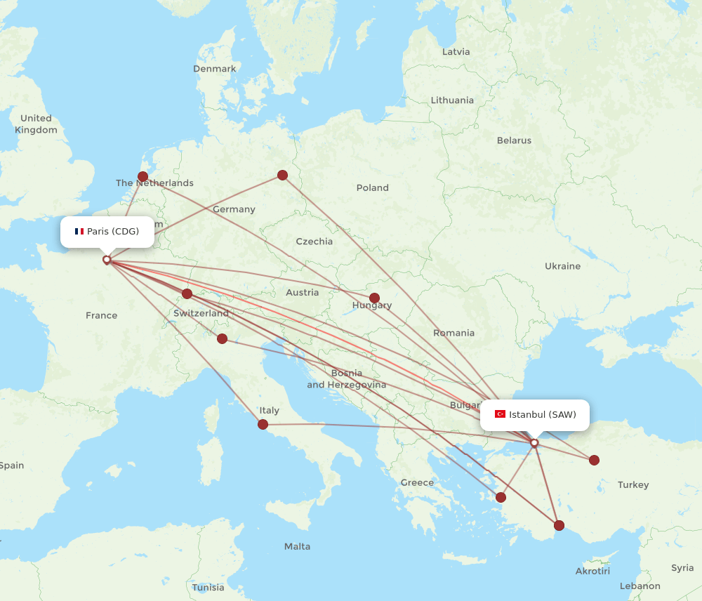 SAW-CDG flight routes
