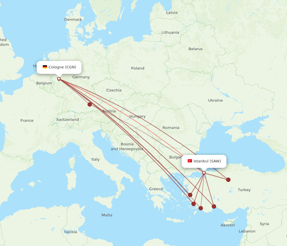 SAW-CGN flight routes