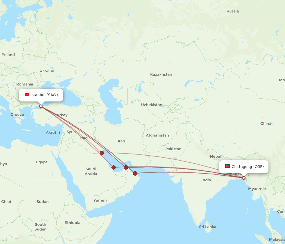 SAW-CGP flight routes