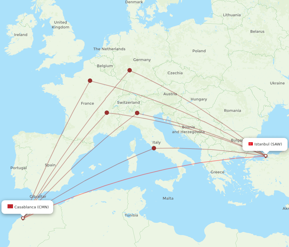 SAW-CMN flight routes