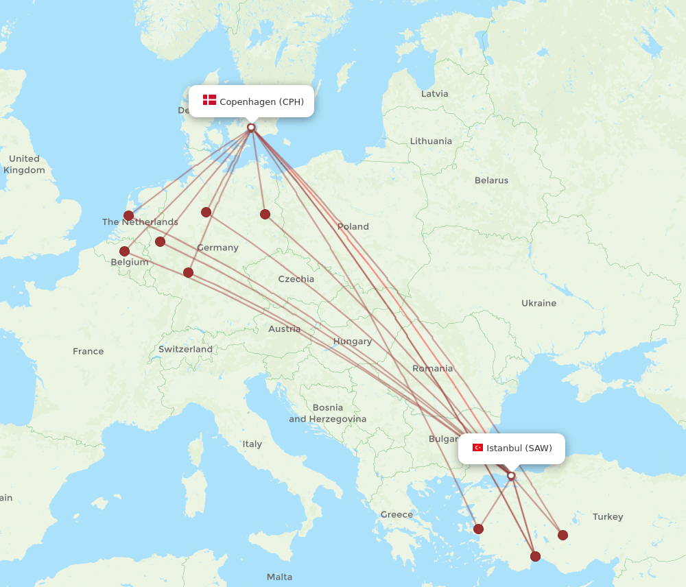 SAW-CPH flight routes