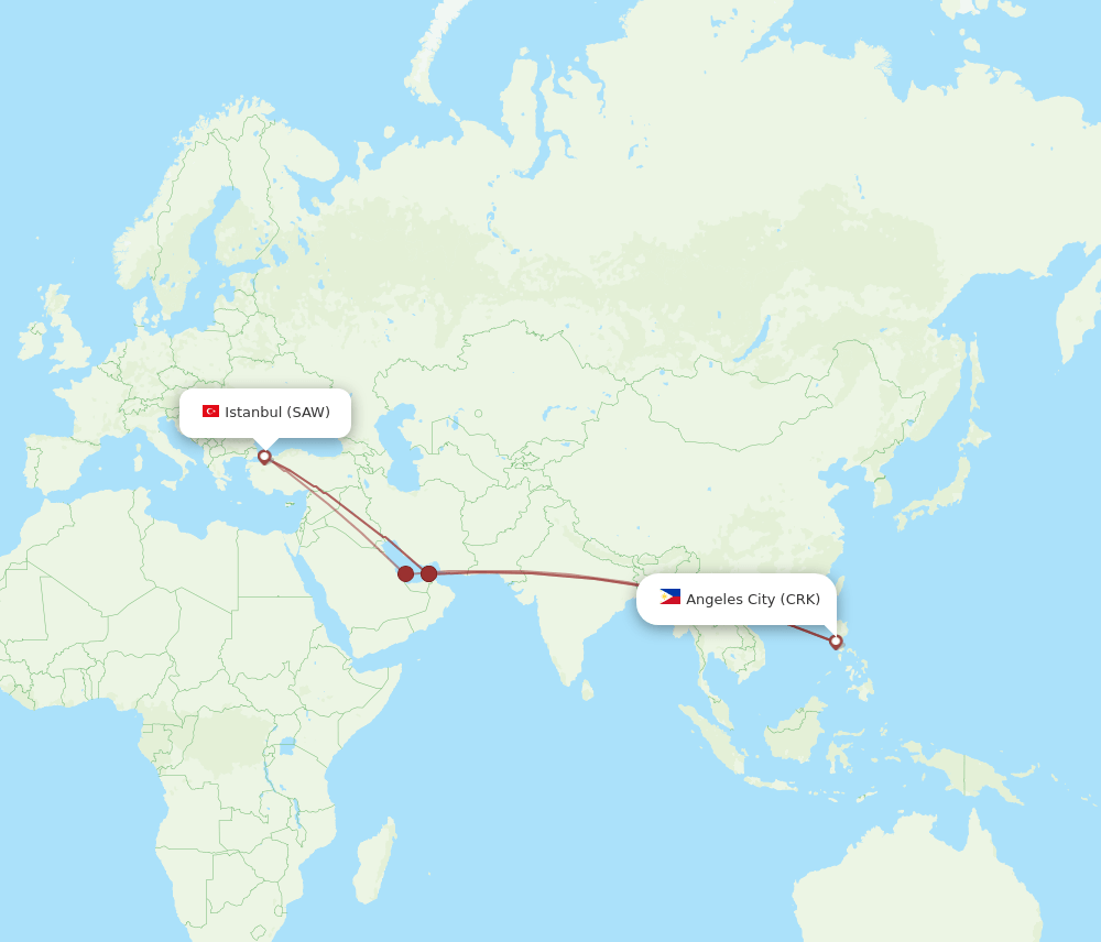 SAW to CRK flights and routes map