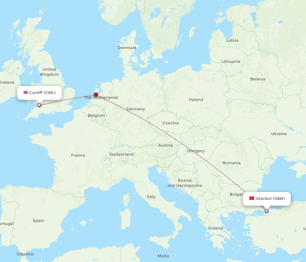 SAW-CWL flight routes