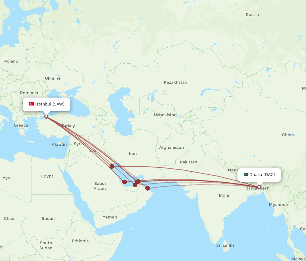 SAW-DAC flight routes