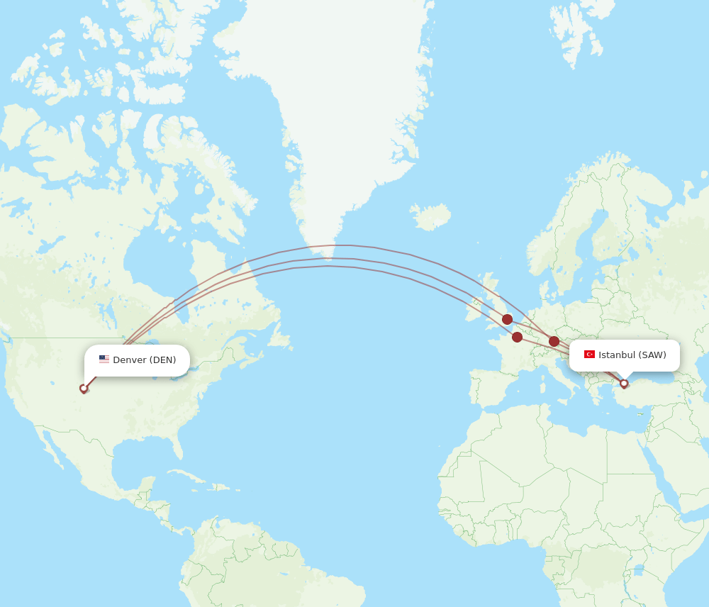 SAW-DEN flight routes