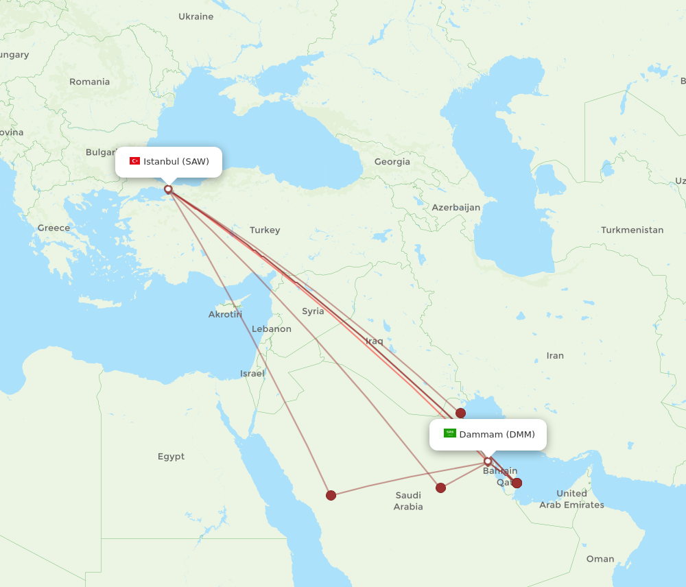 SAW to DMM flights and routes map