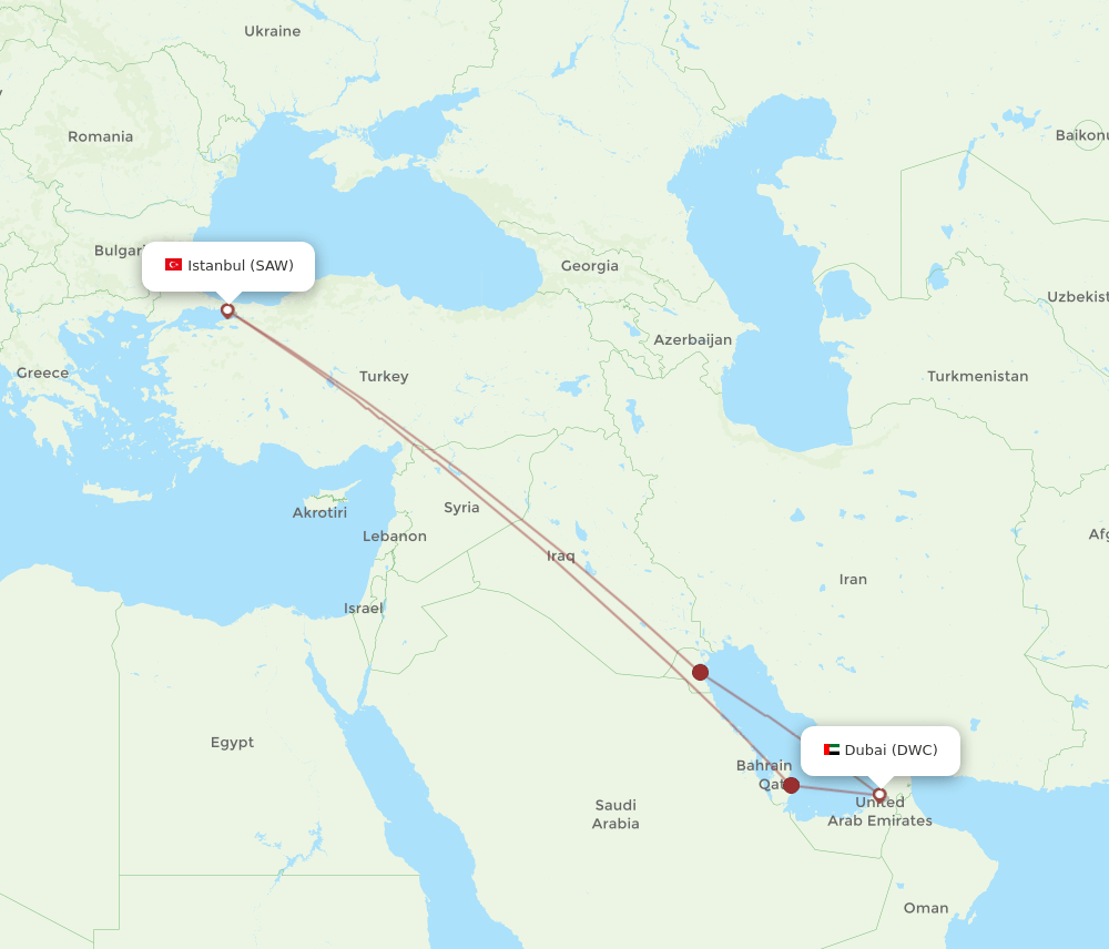 Istanbul - Dubai route map and flight paths