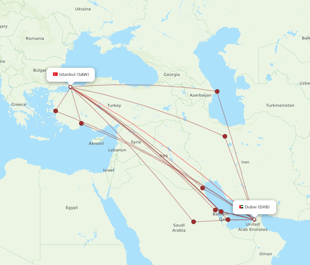 SAW to DXB flights and routes map