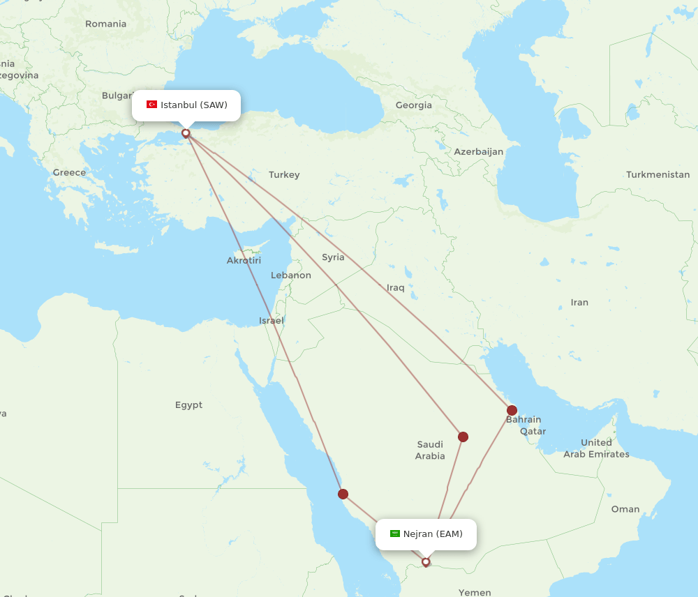 SAW to EAM flights and routes map