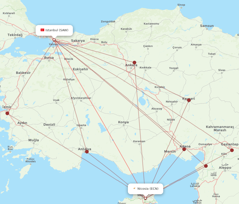 SAW-ECN flight routes