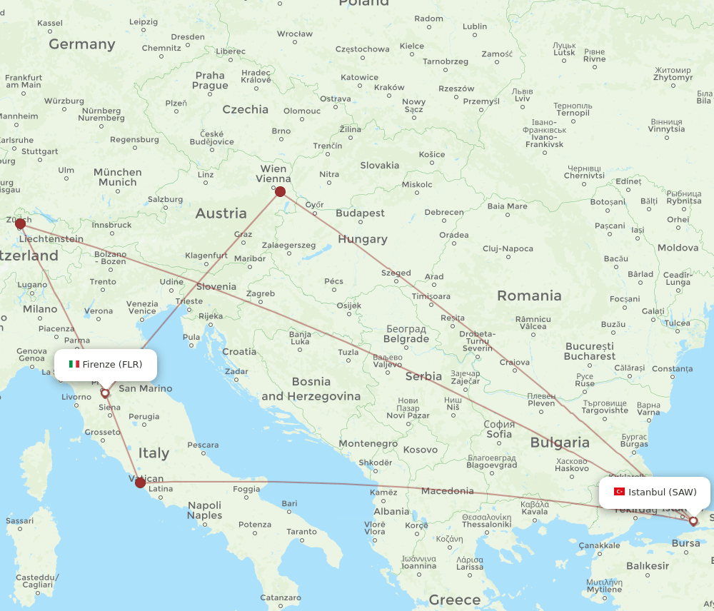 SAW-FLR flight routes