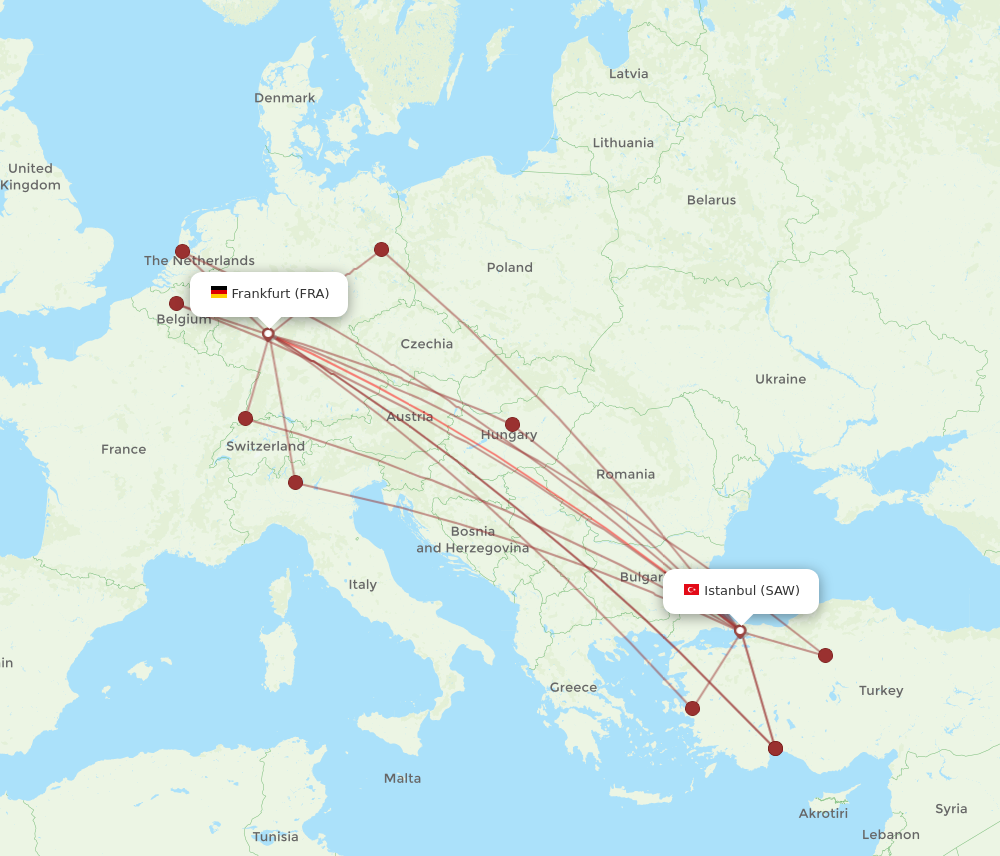 SAW to FRA flights and routes map