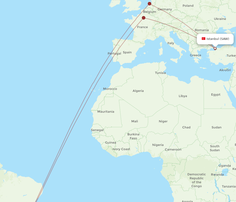 SAW to GIG flights and routes map