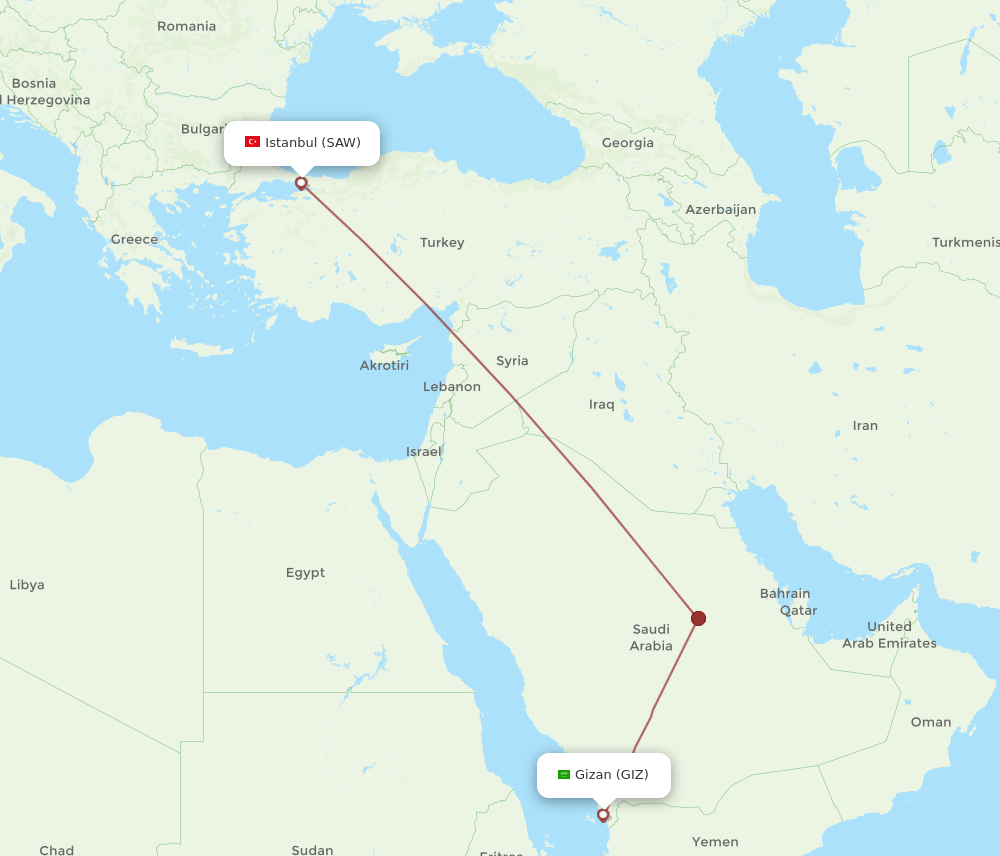 SAW to GIZ flights and routes map