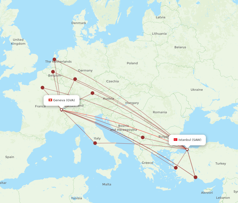 SAW-GVA flight routes