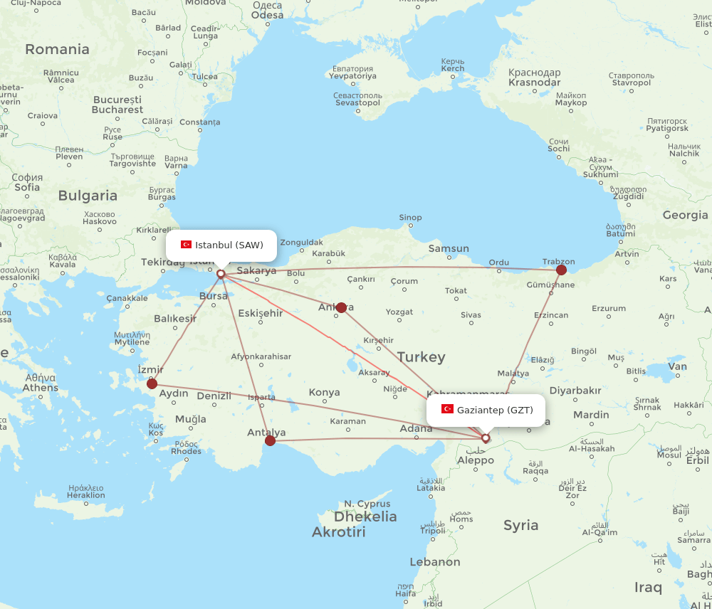 SAW-GZT flight routes