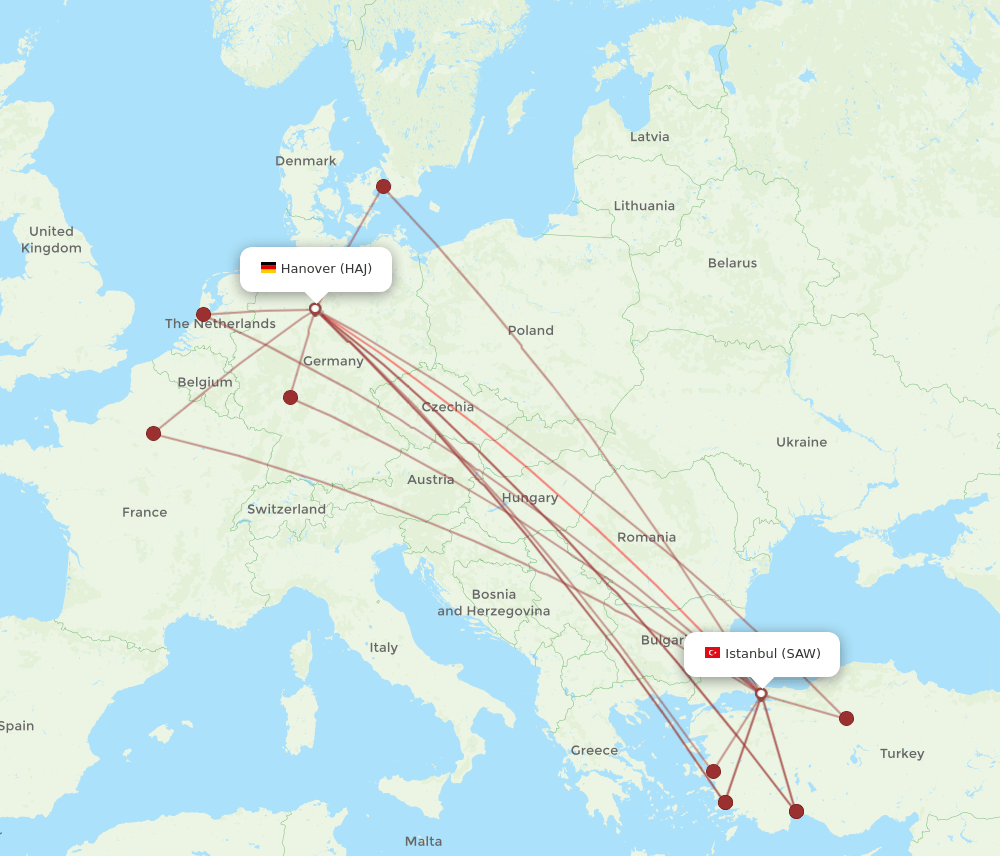 SAW to HAJ flights and routes map