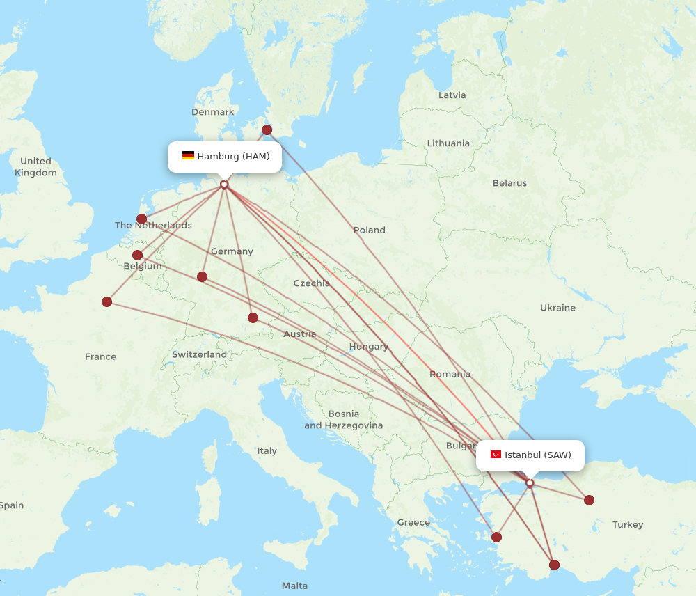 SAW to HAM flights and routes map