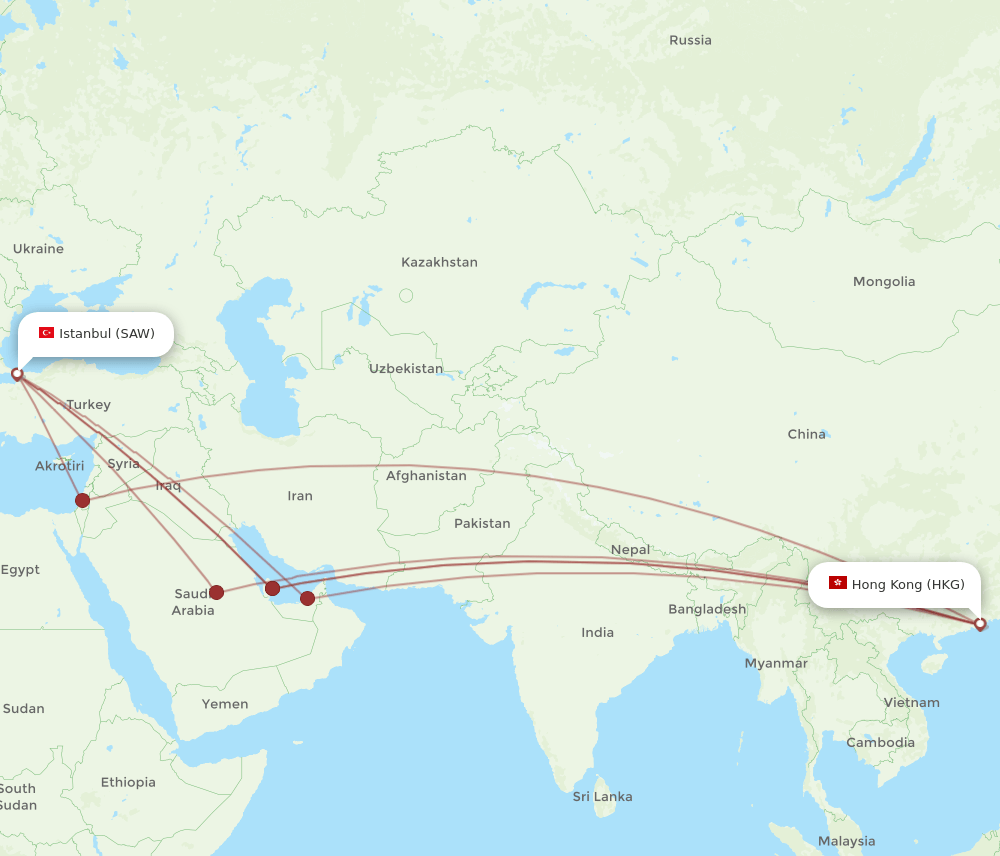 SAW-HKG flight routes