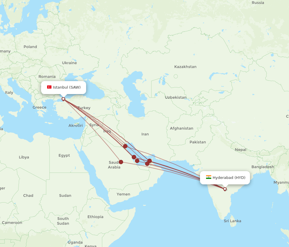 SAW-HYD flight routes