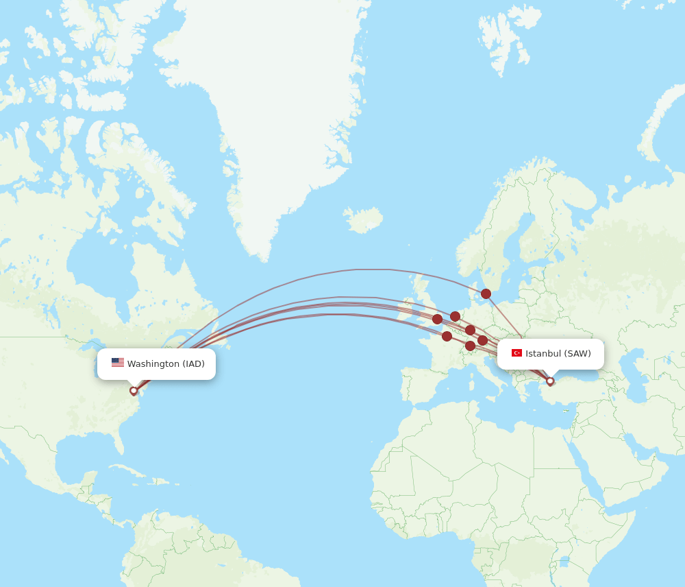 SAW-IAD flight routes