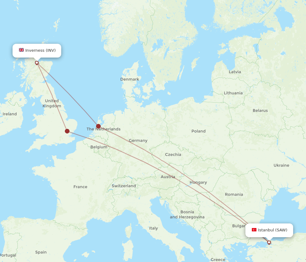 SAW-INV flight routes