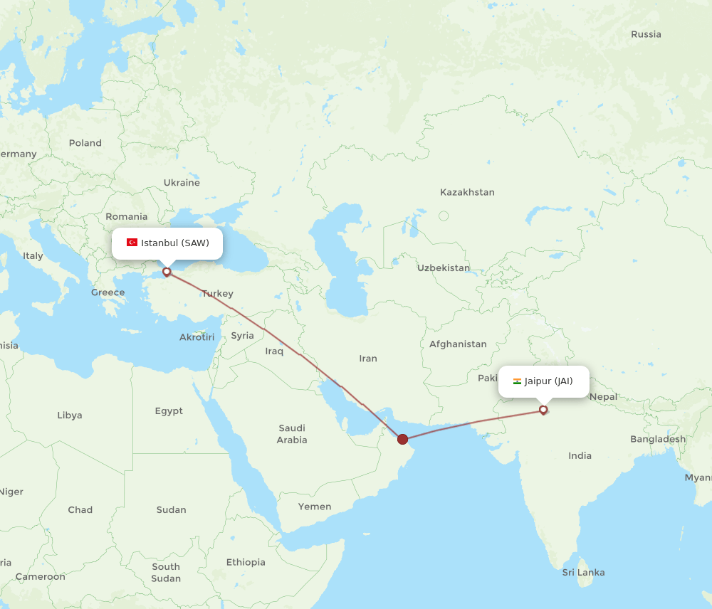 SAW-JAI flight routes