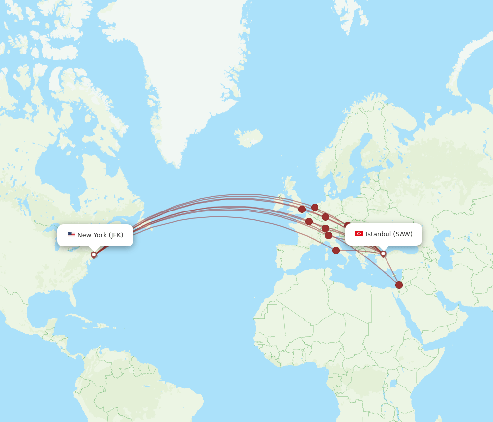 SAW-JFK flight routes