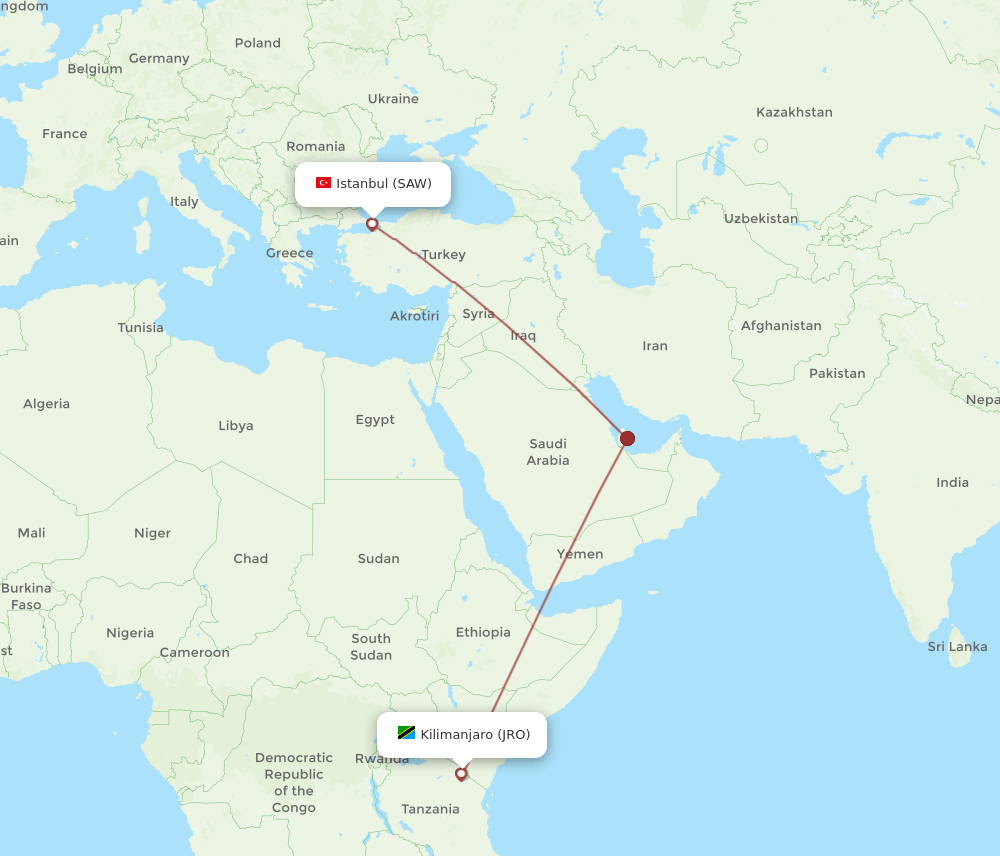 SAW-JRO flight routes