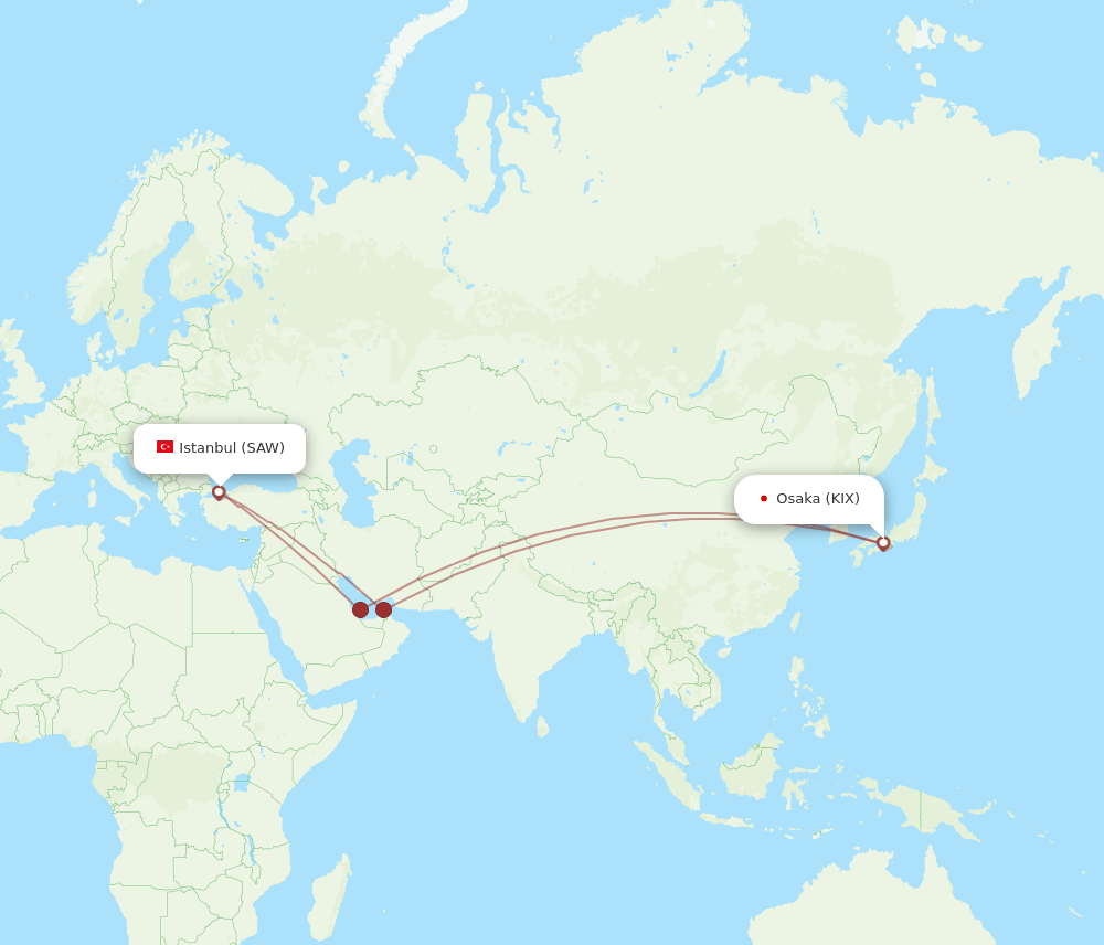 SAW-KIX flight routes