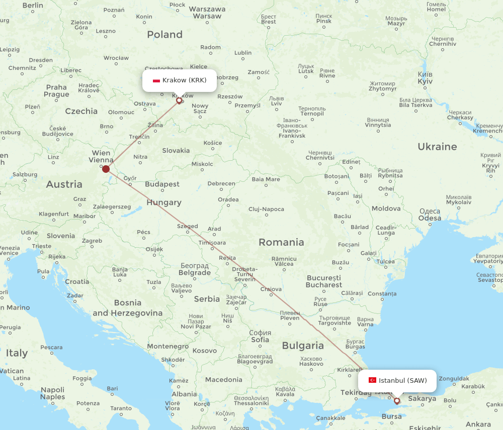 SAW-KRK flight routes