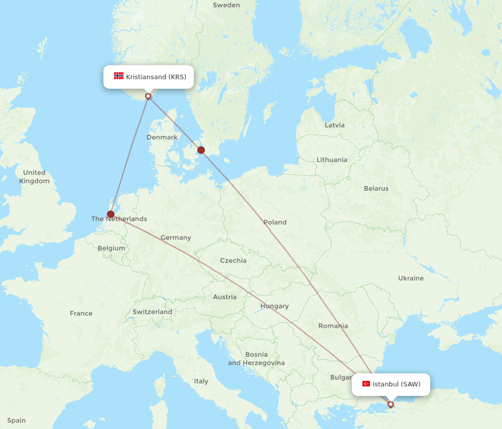 SAW-KRS flight routes