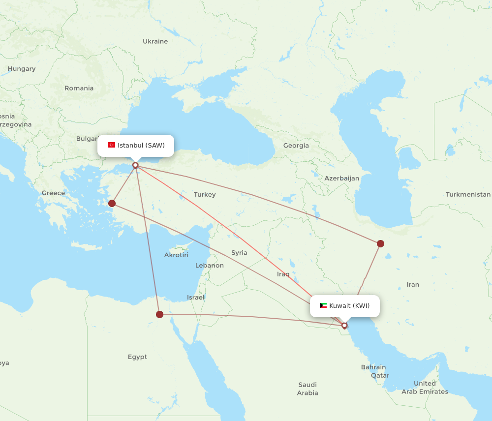 SAW to KWI flights and routes map