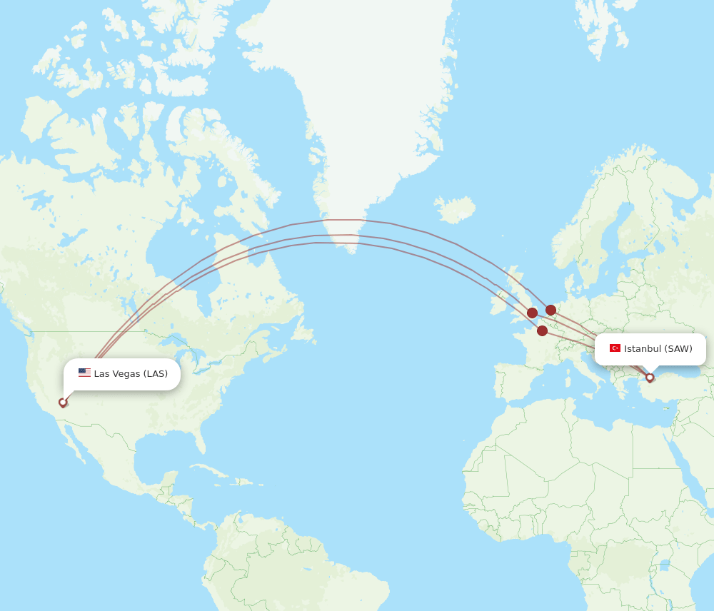 SAW-LAS flight routes