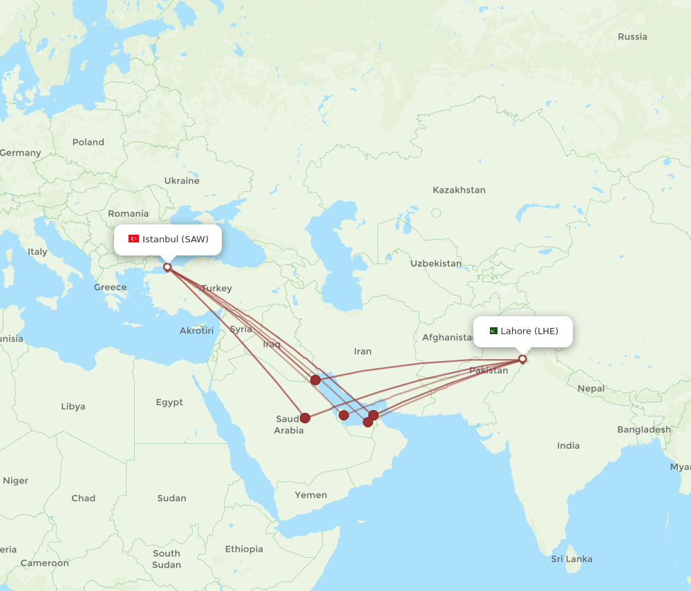 SAW-LHE flight routes