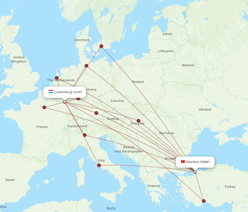 SAW-LUX flight routes