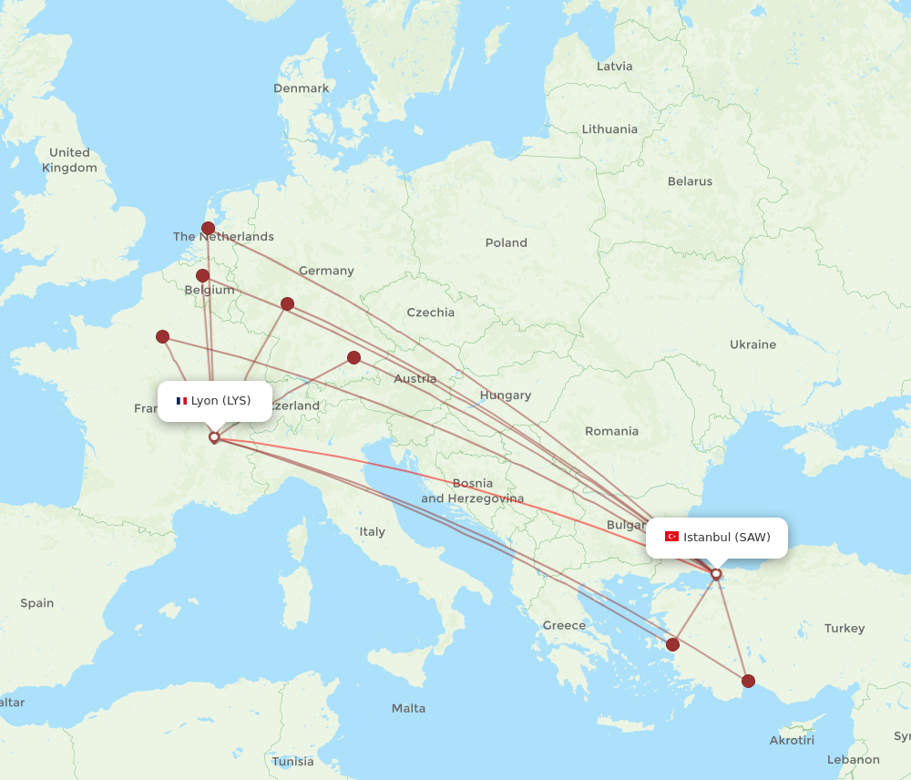 SAW to LYS flights and routes map