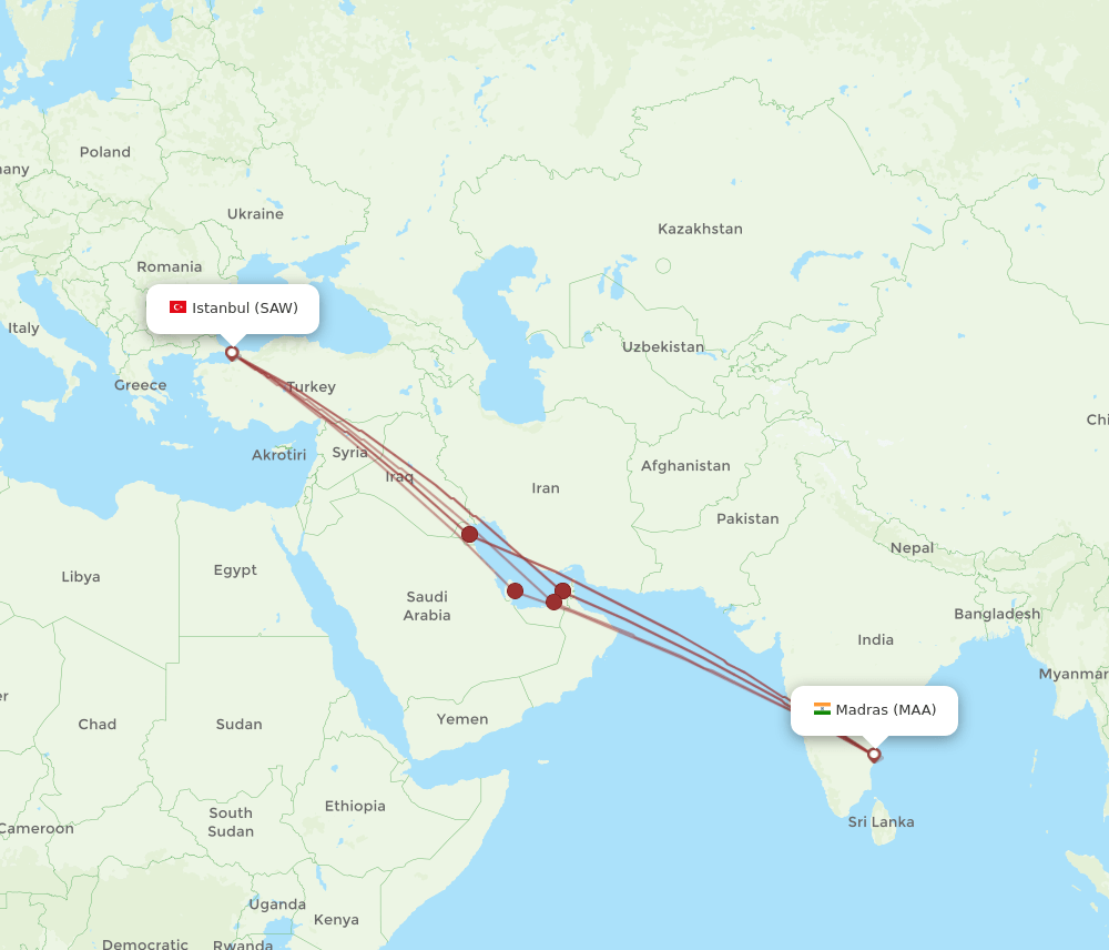 SAW-MAA flight routes