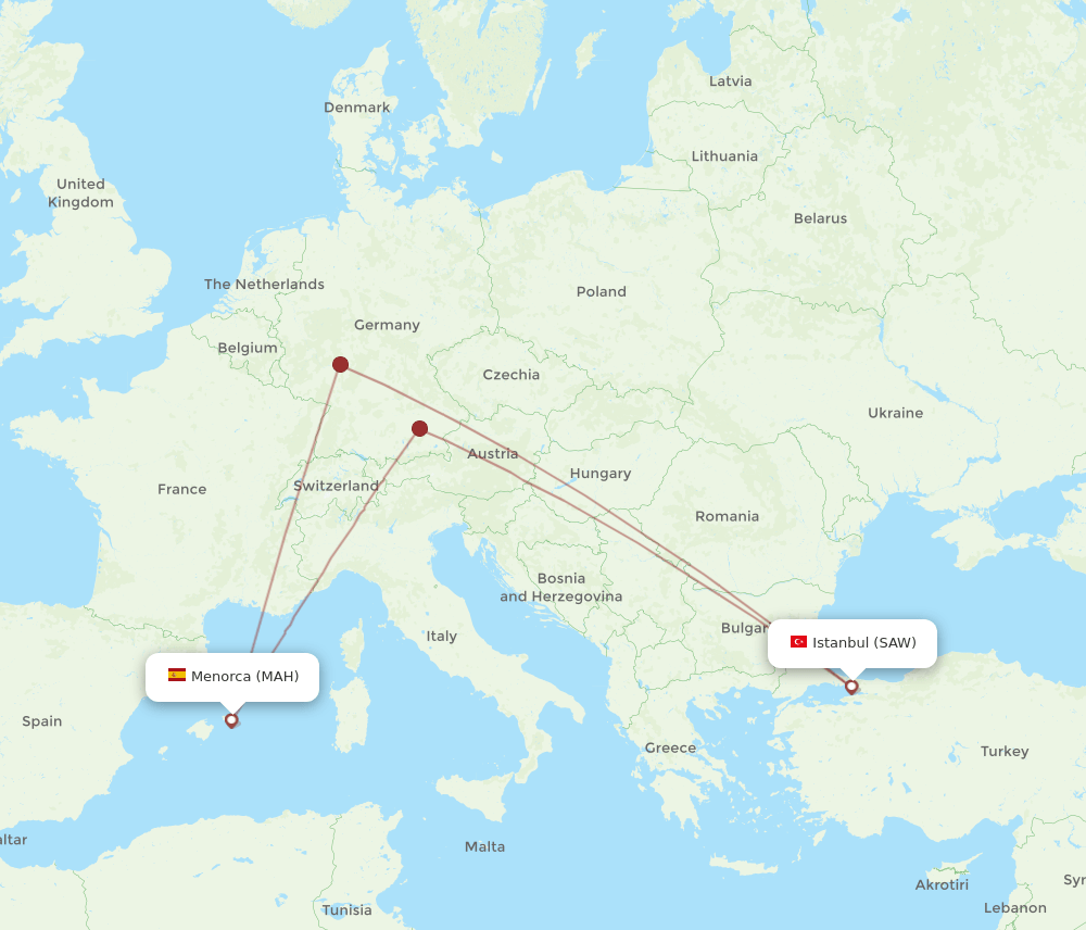 SAW-MAH flight routes