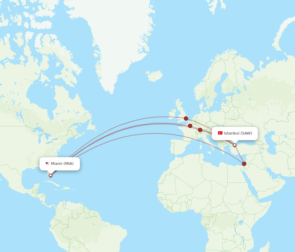 SAW-MIA flight routes
