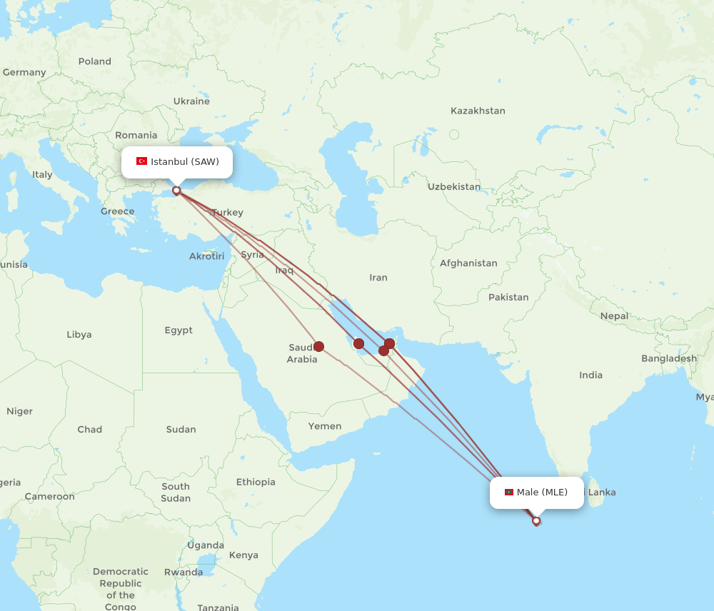 SAW-MLE flight routes