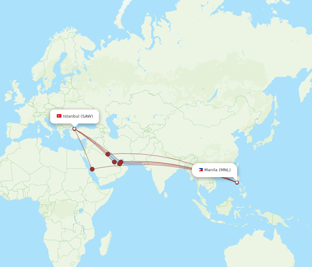 SAW to MNL flights and routes map