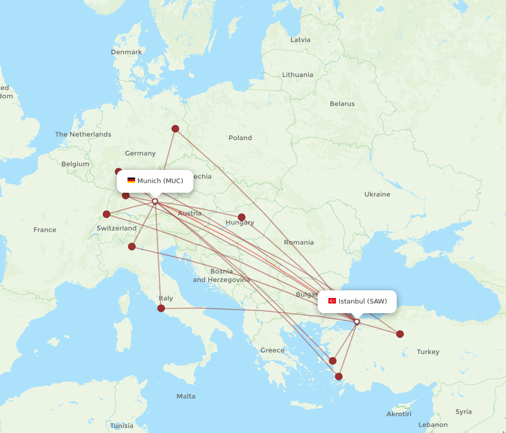 SAW to MUC flights and routes map