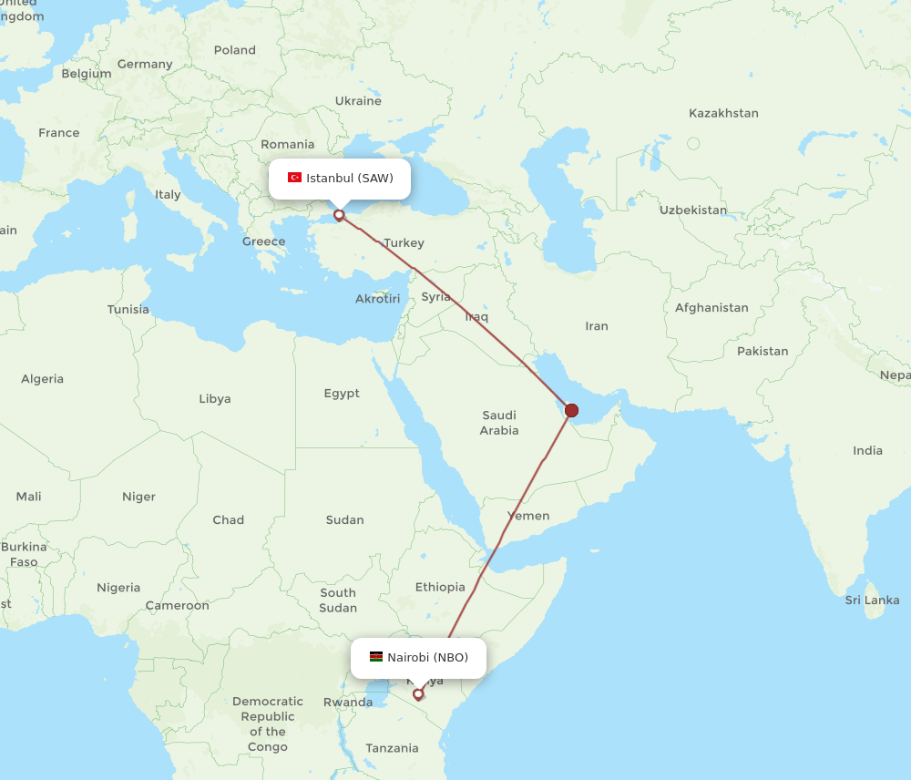 SAW-NBO flight routes
