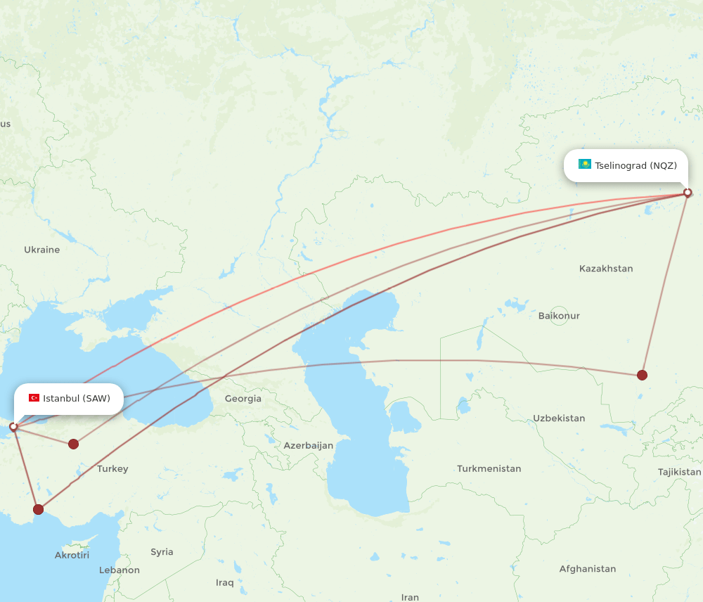 SAW-NQZ flight routes