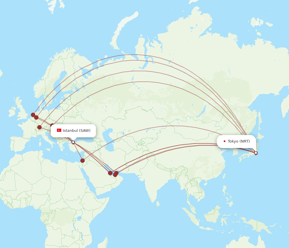 SAW-NRT flight routes